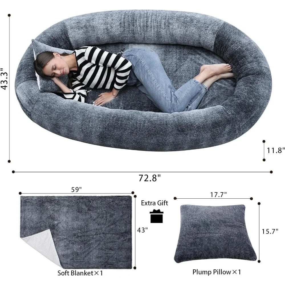 Giant Human Dog Bed With Blanket and Pillow