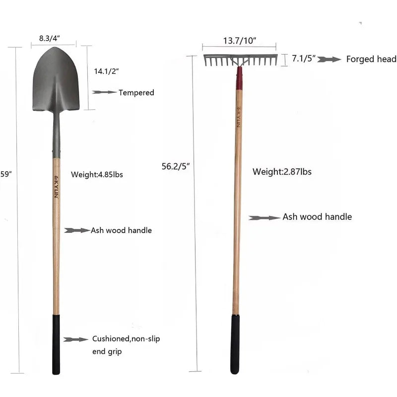 8-Piece Pro Long Ash Handle Garden Tools Set