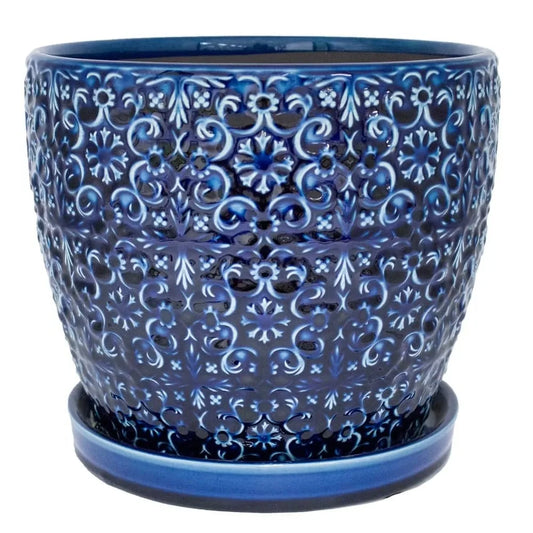 Round Blue Ceramic Planter